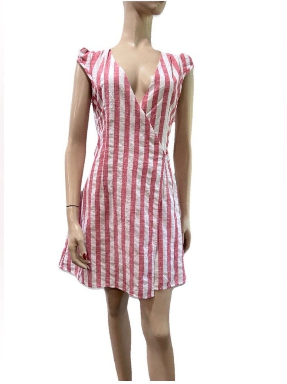 For Good Pink and White Striped Wrap Mini Dress